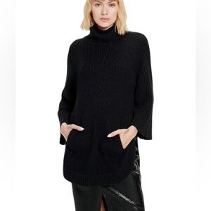 UGG Women Oversized Black Cotton Turtleneck Longline Poncho Style Sweater Small